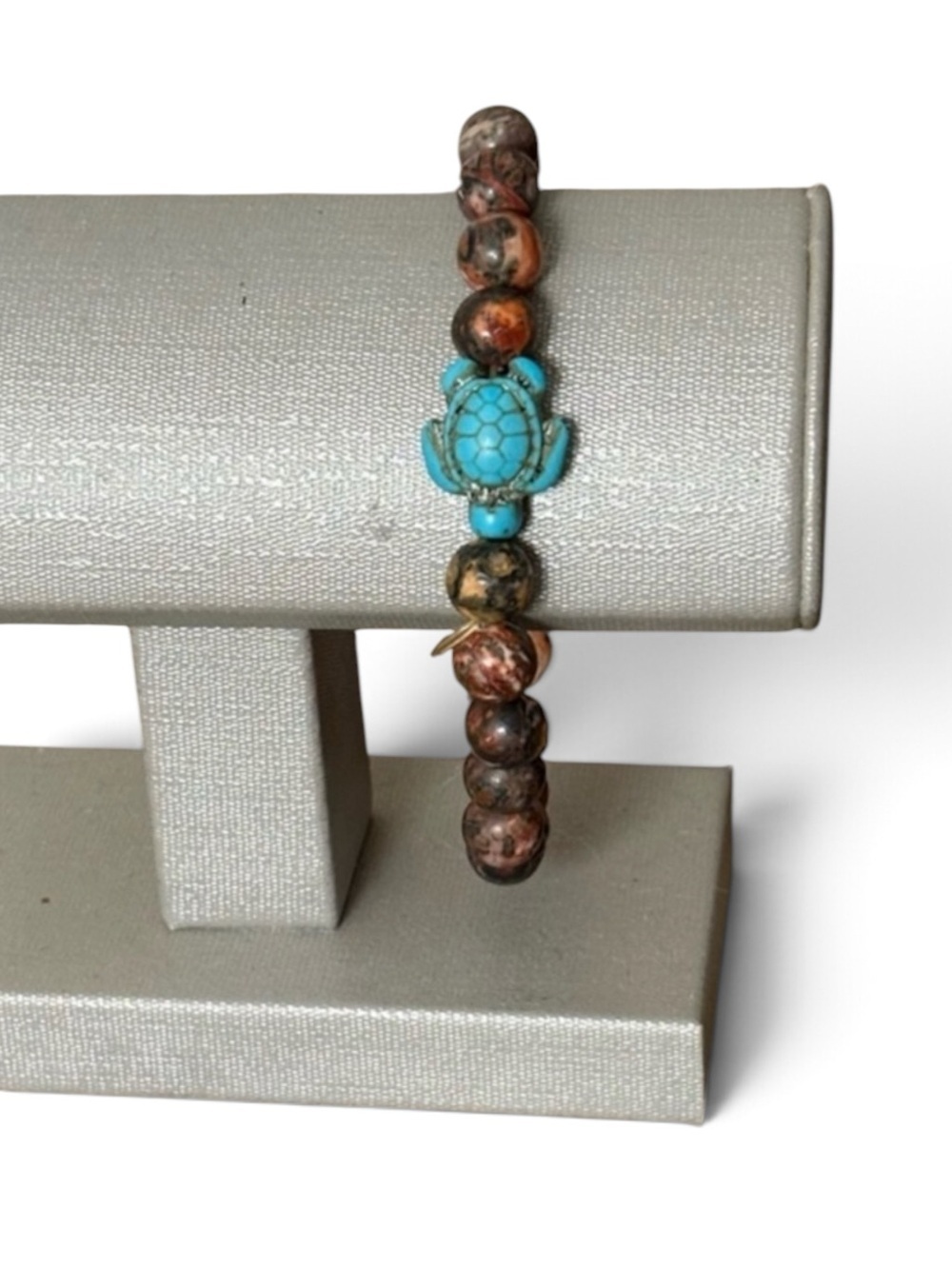 Turquoise Turtle Leopard Skin Jasper Beaded Stretch Bracelet